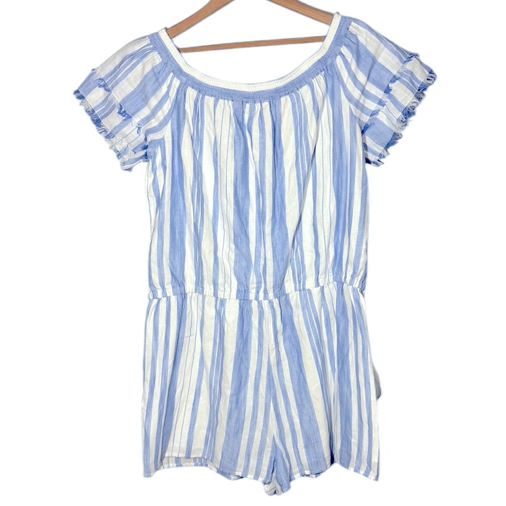 Vineyard Vines Blue and White Striped Off-Shoulder Romper - Picture 14 of 16